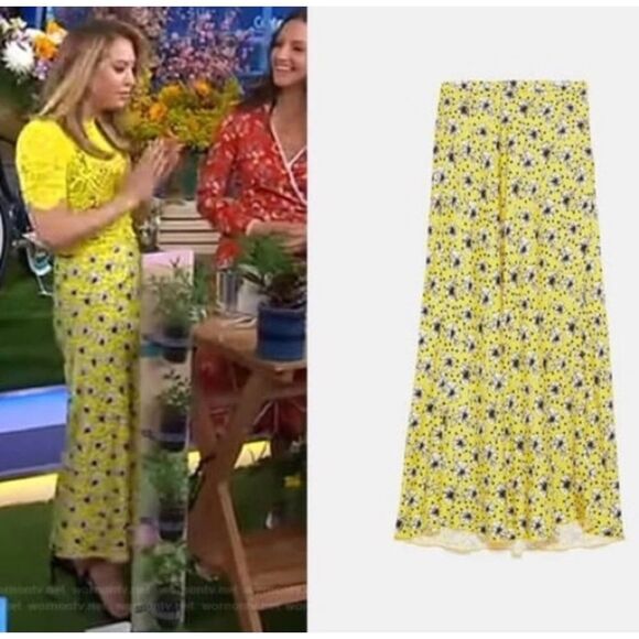 Zara EUC Floral Print A-Line Midi Skirt Yellow Size Size M Bloggers Fav - Picture 7 of 15